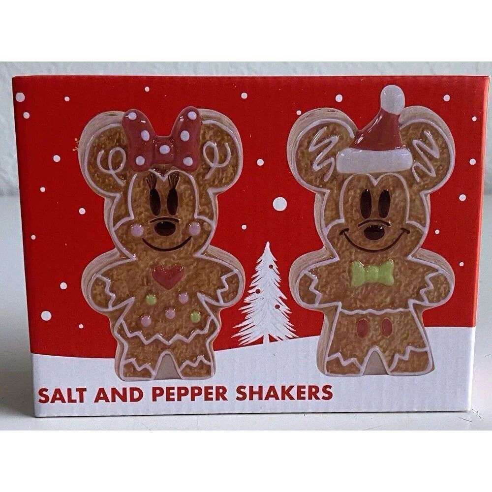 Disney Mickey and Minnie Mouse GINGERBREAD Christmas Salt Pepper Shakers NEW - Picture 7 of 12
